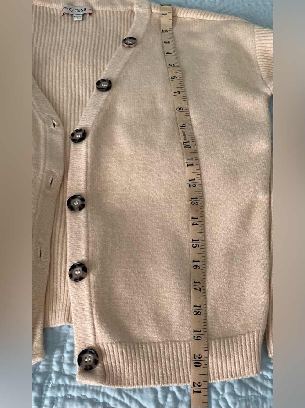 Guess Cream Cropped V-Neck Button Cardigan - Picture 3 of 6